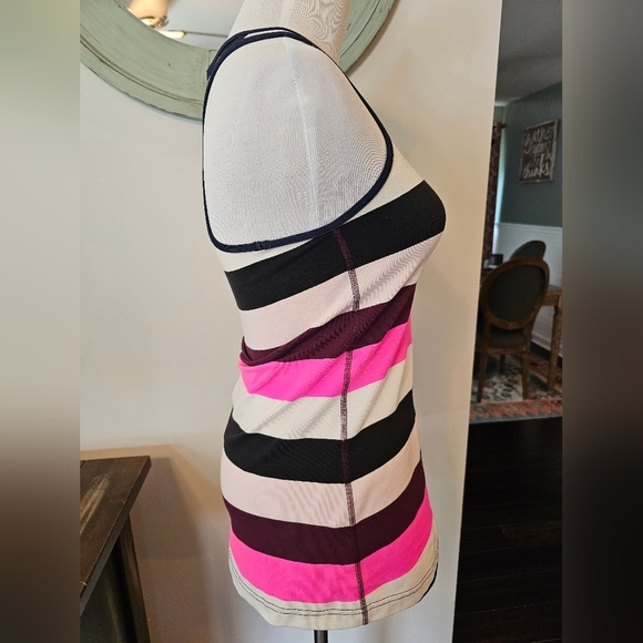 Lululemon Size 4 Cool Racerback Tank Top Striped Raspberry Glow Inkwell Active - Picture 4 of 7